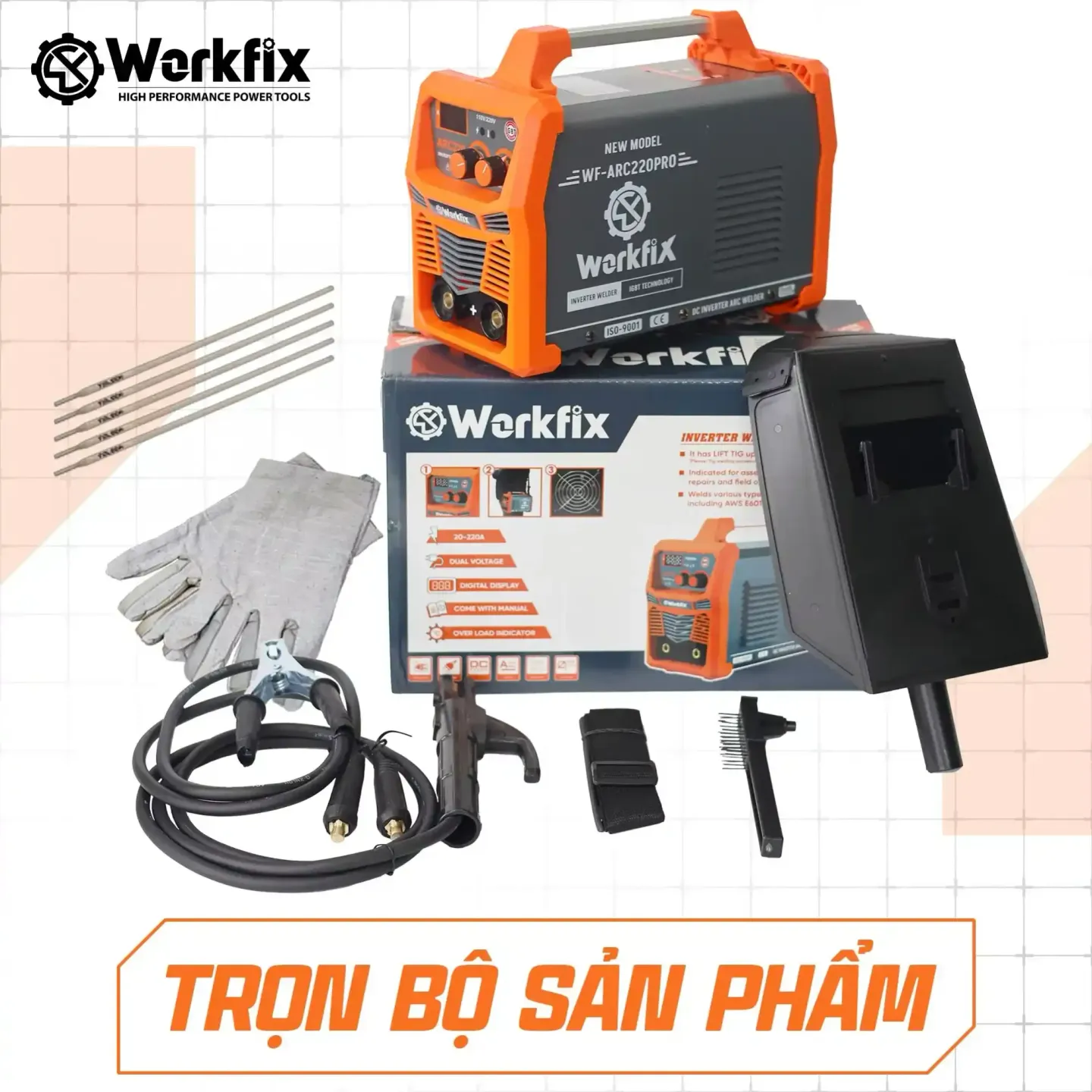 Máy hàn que điện tử Workfix WF-ARC220PRO (Hàn que 1.6 - 4.0mm) - Inverter IGBT