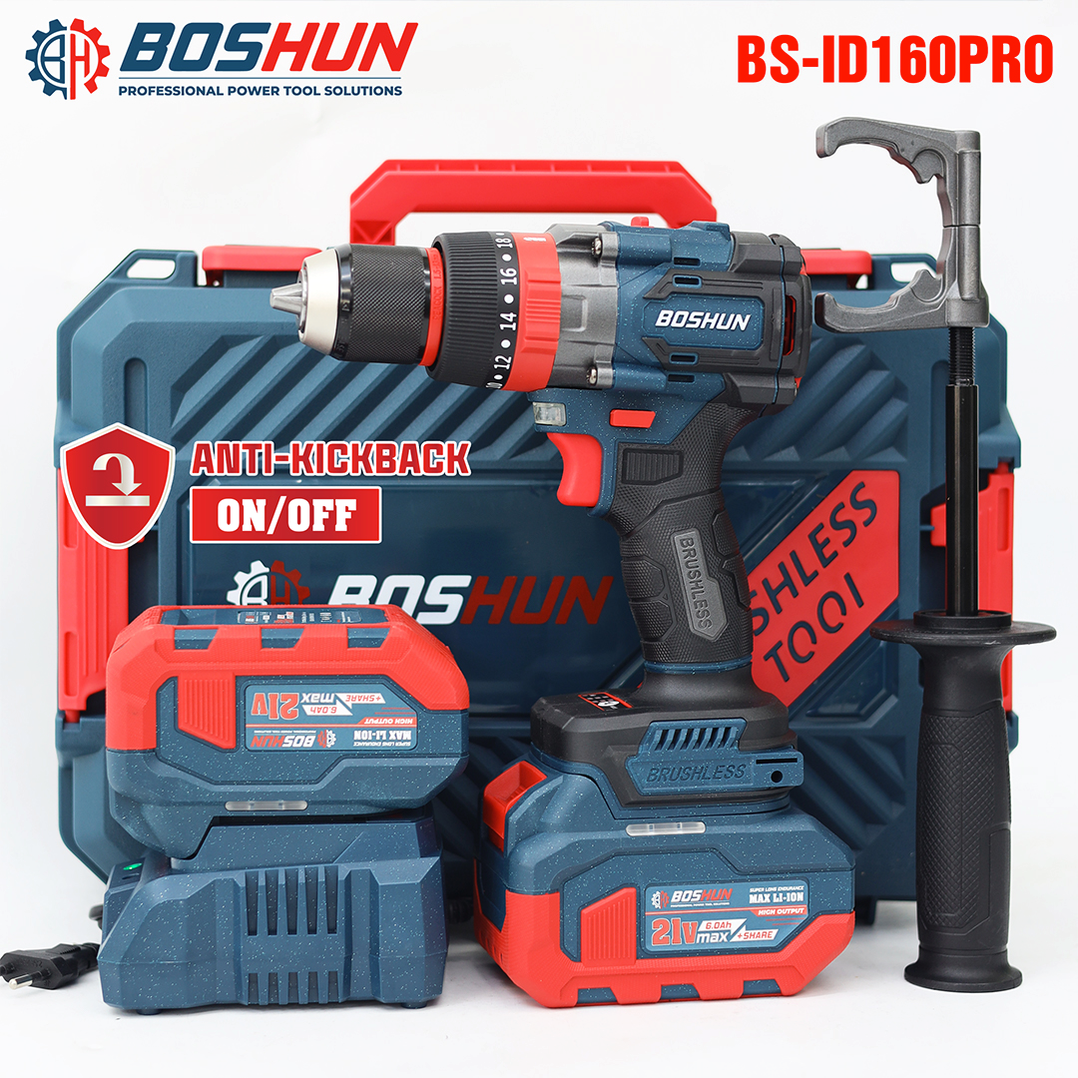 Máy khoan pin Boshun BS-ID160PRO (160N.m) - Anti Kickback, Đầu 13mm Autolock