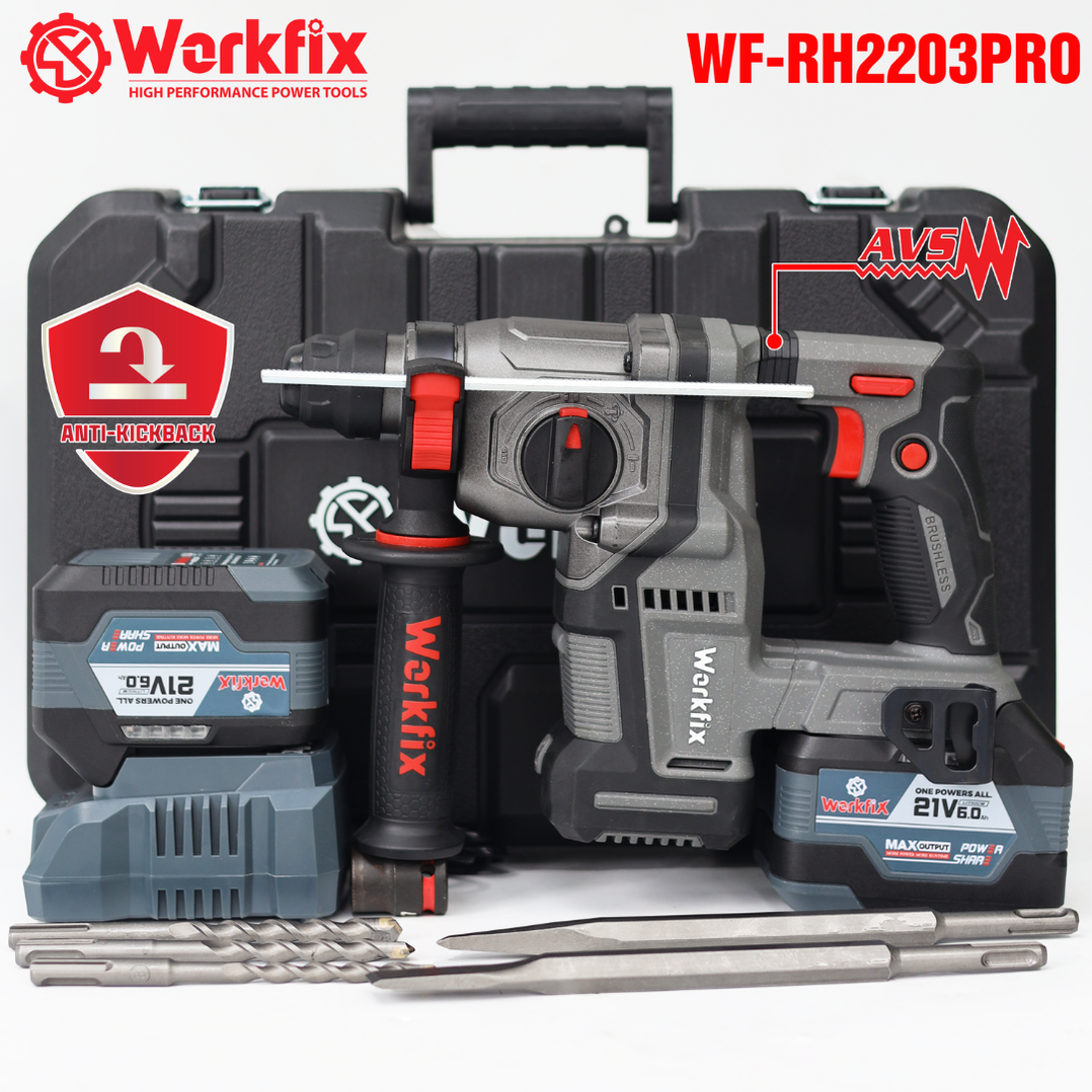 Máy khoan bê tông pin Workfix WF-RH2203PRO - Chống lật cổ tay Antikickback