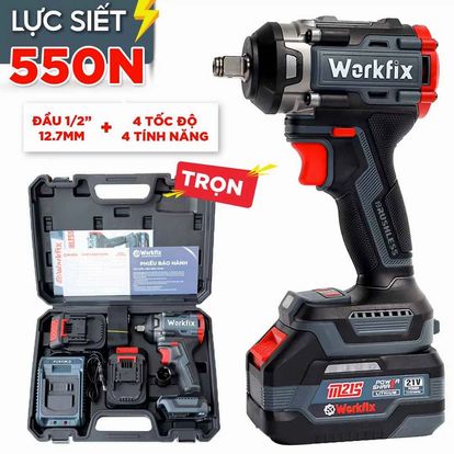 Máy siết bulong Workfix WF-IW550PRO, đầu 2 trong 1, lực siết 550N.m, mở vặn ốc xe tải, ô tô, xe máy